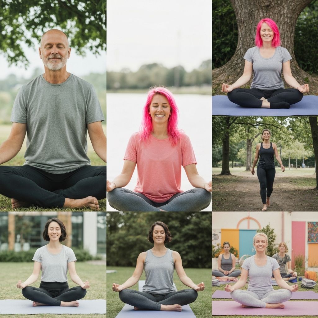 Diverse group of people enjoying calm everyday moments and balanced lifestyle